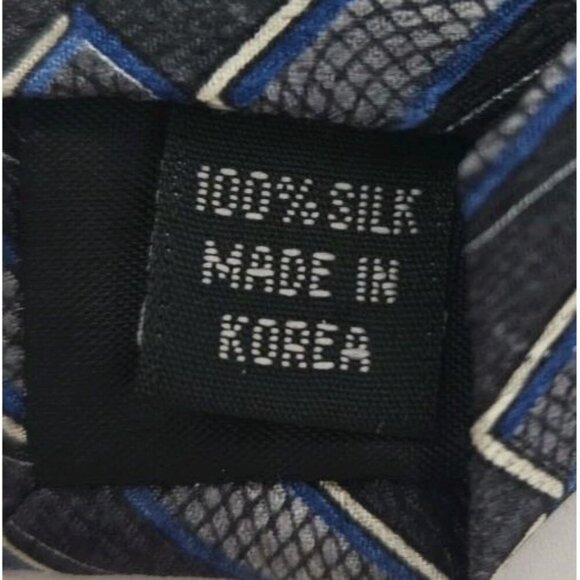 Pronto Uomo Mens Designer Tie 100% Silk Blue Silver Necktie 4 inch Wide Long - Picture 5 of 5
